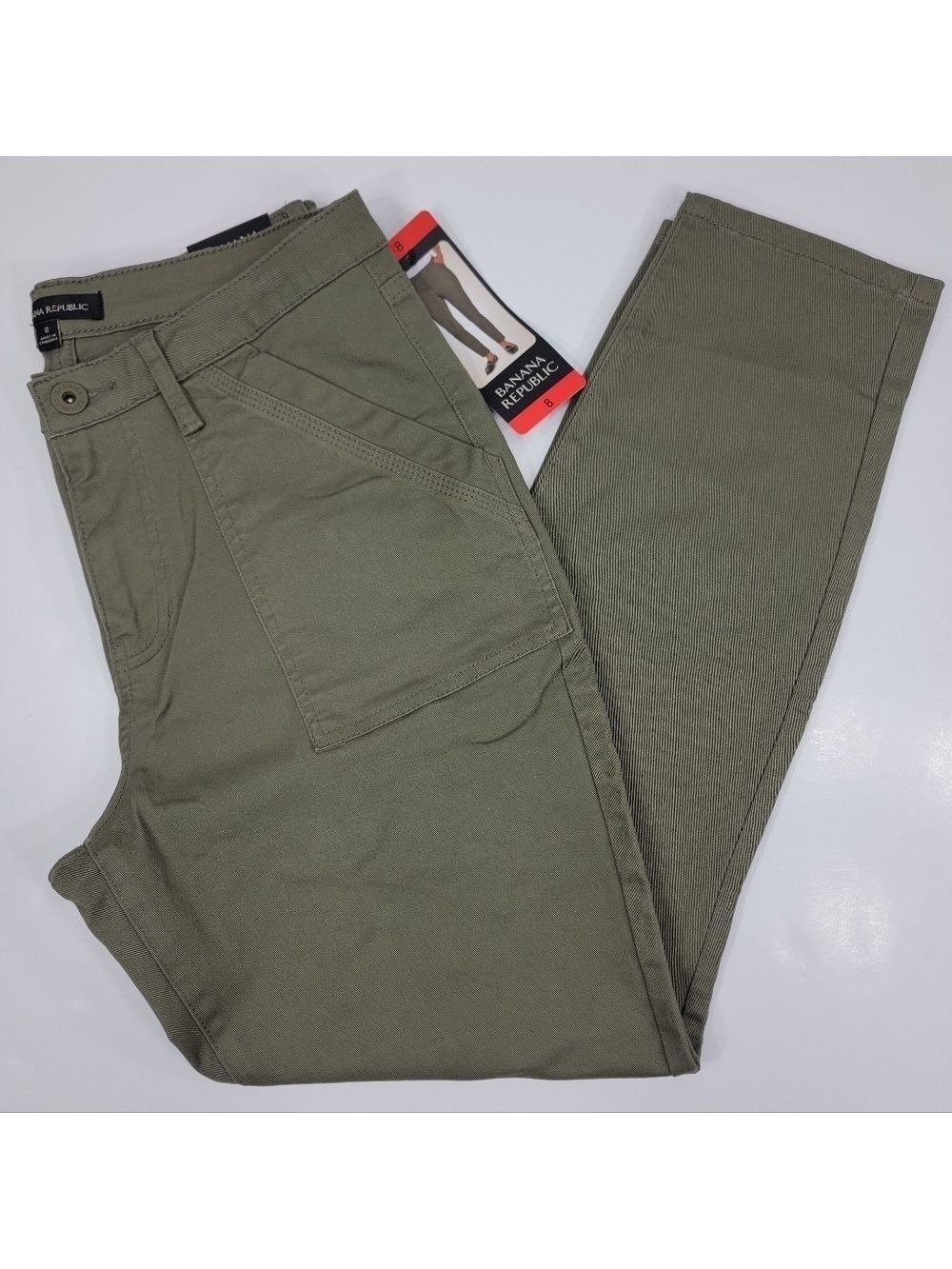 NEW BANANA REPUBLIC High Rise Twill Pants Patch Pocket Ankle Green Womens 8 NWT